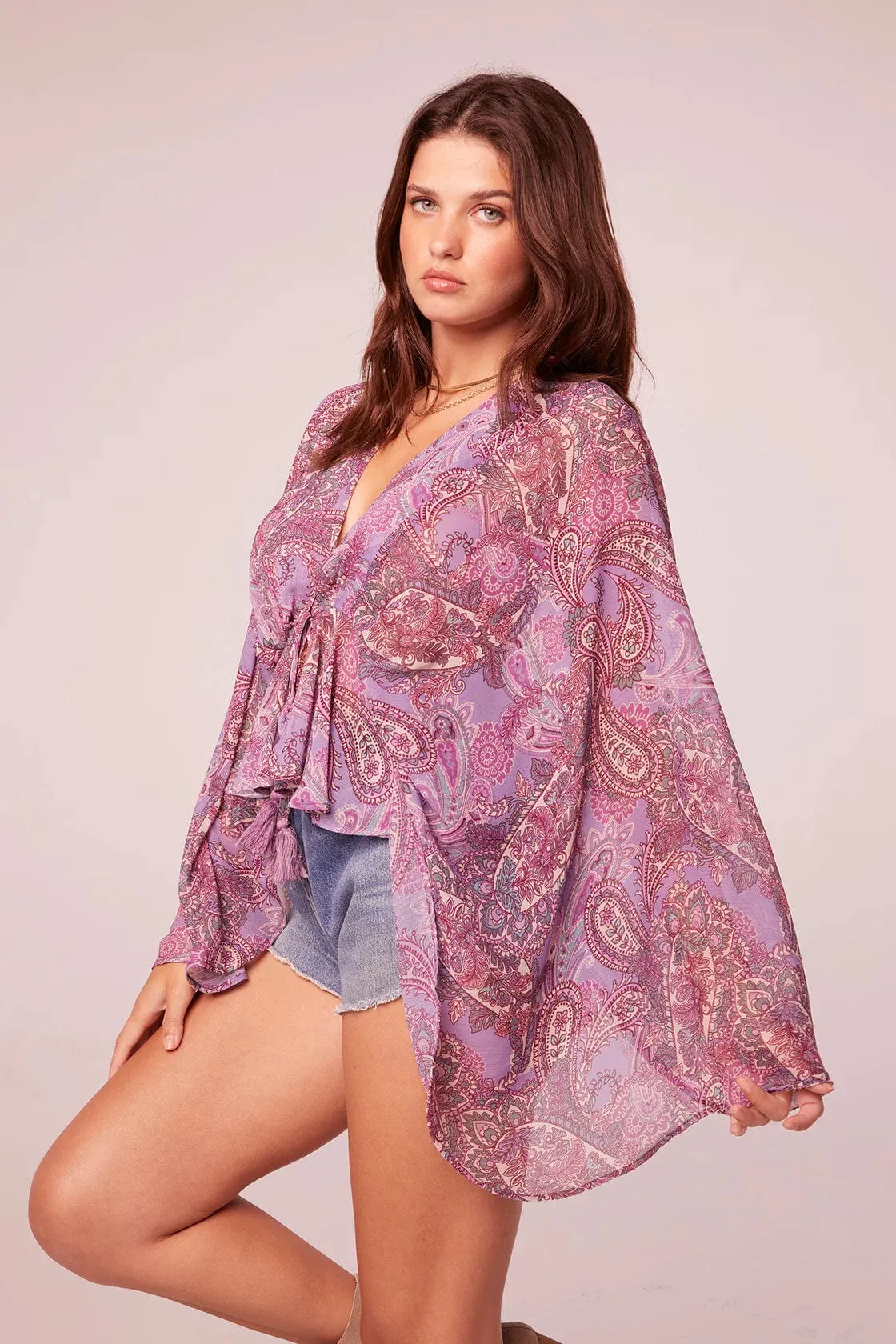 Band Of The Free Kareena Batwing Paisley Lavender Chiffon Top