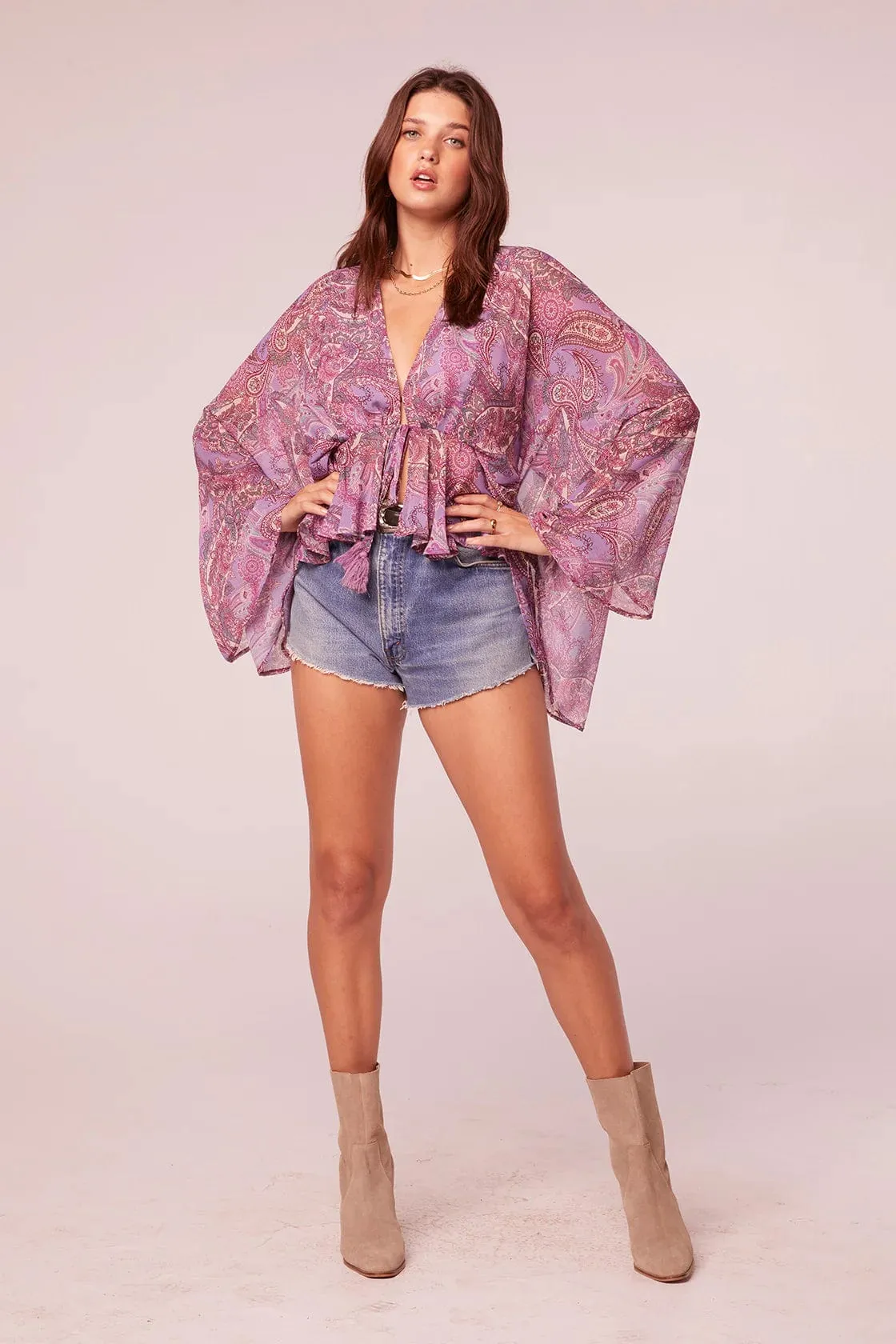 Band Of The Free Kareena Batwing Paisley Lavender Chiffon Top