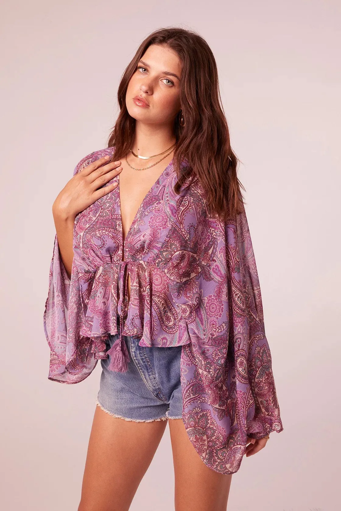 Band Of The Free Kareena Batwing Paisley Lavender Chiffon Top