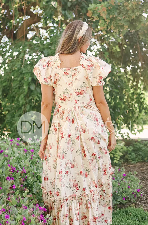 Brynnleigh Ivory Cottage Floral Gown- DM Exclusive - Maternity Friendly - Restocked