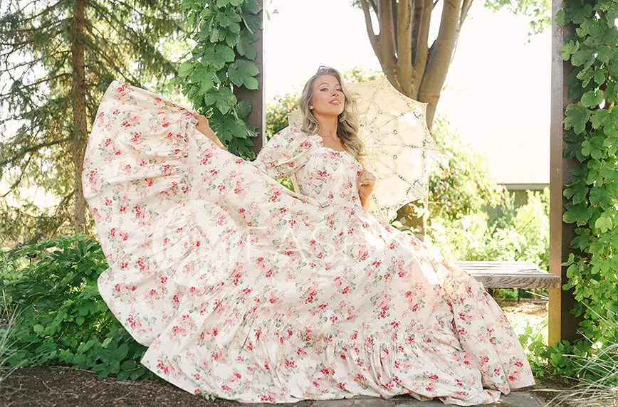 Brynnleigh Ivory Cottage Floral Gown- DM Exclusive - Maternity Friendly - Restocked