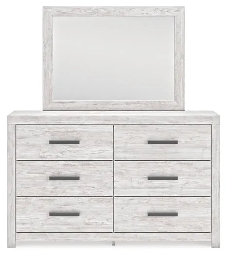 Cayboni King Panel Bed with Mirrored Dresser and Nightstand