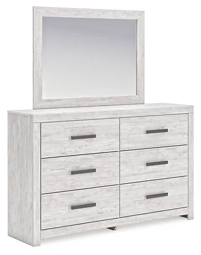 Cayboni King Panel Bed with Mirrored Dresser and Nightstand