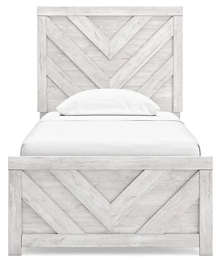 Cayboni Twin Panel Bed with Mirrored Dresser and Nightstand