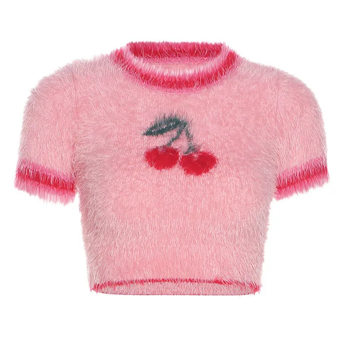 Cherry Fuzzy Crop Top