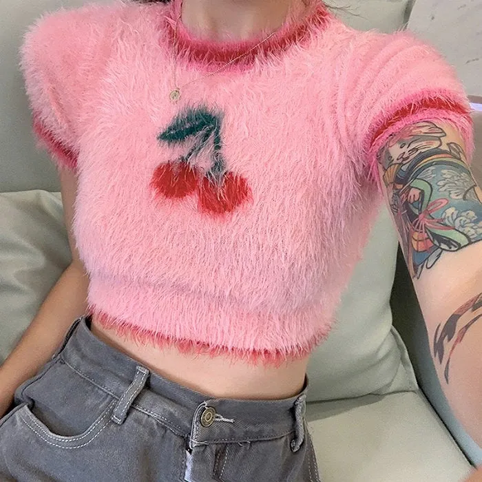 Cherry Fuzzy Crop Top