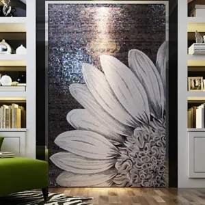 Custom Luxury Glass Mosaic Mural Black White Sunflower