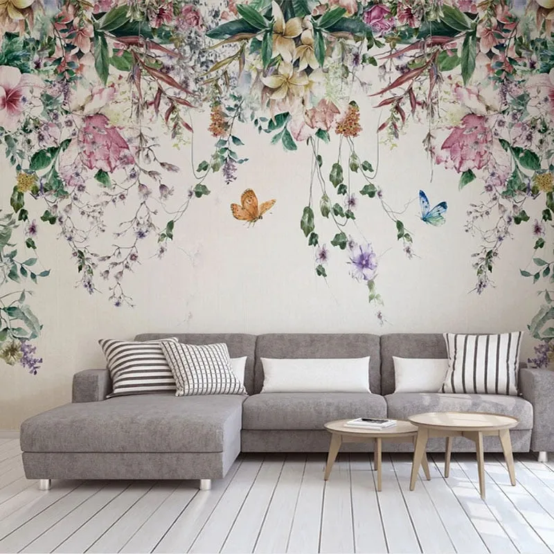 Custom Wallpaper Mural Nordic Pastoral Flower Vine (㎡)