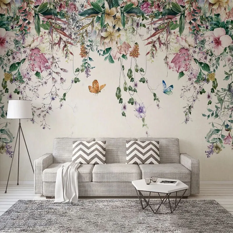 Custom Wallpaper Mural Nordic Pastoral Flower Vine (㎡)