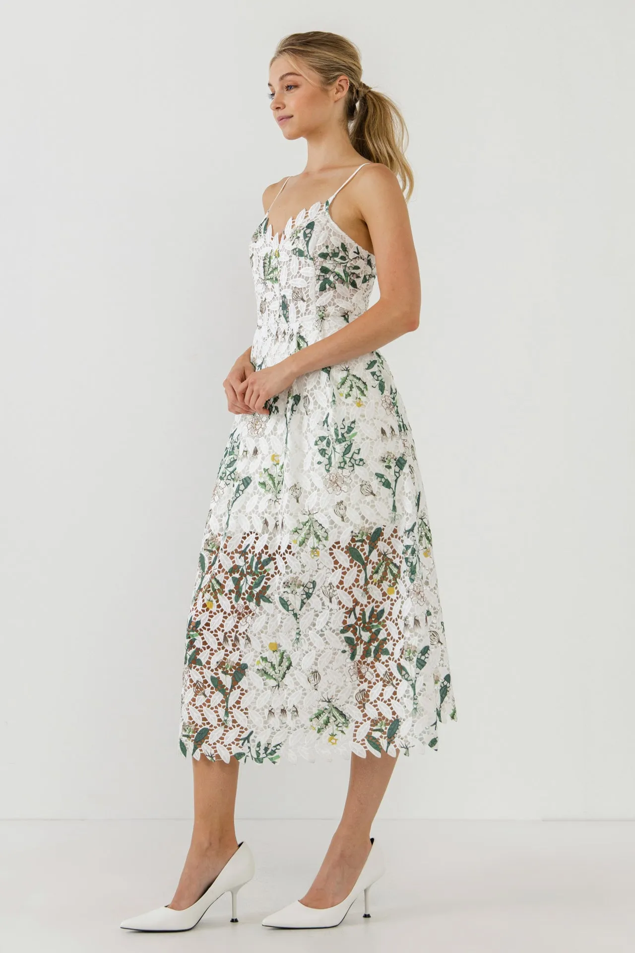 Endless Rose - Floral Printed Lace Midi Dress