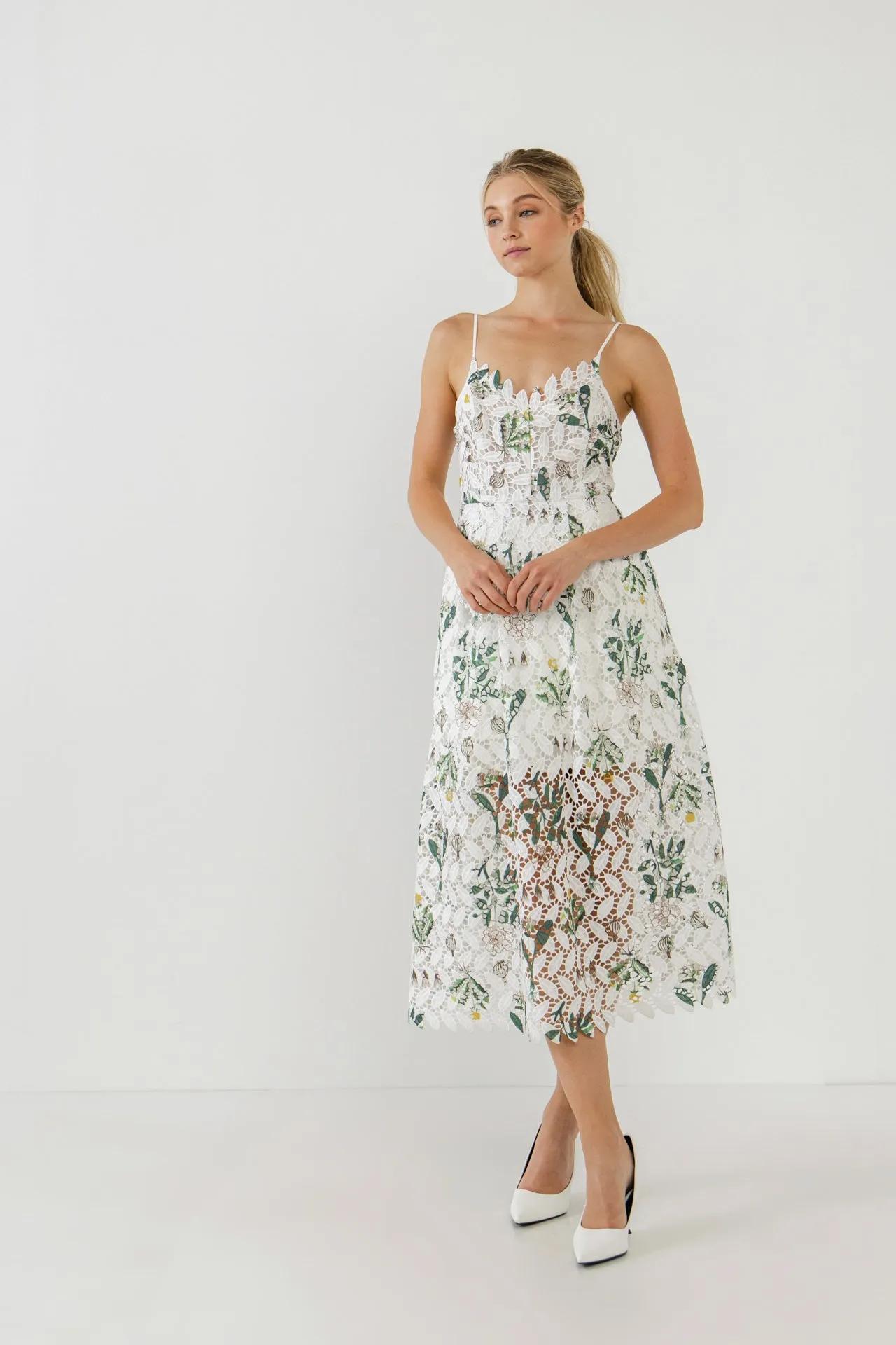 Endless Rose - Floral Printed Lace Midi Dress