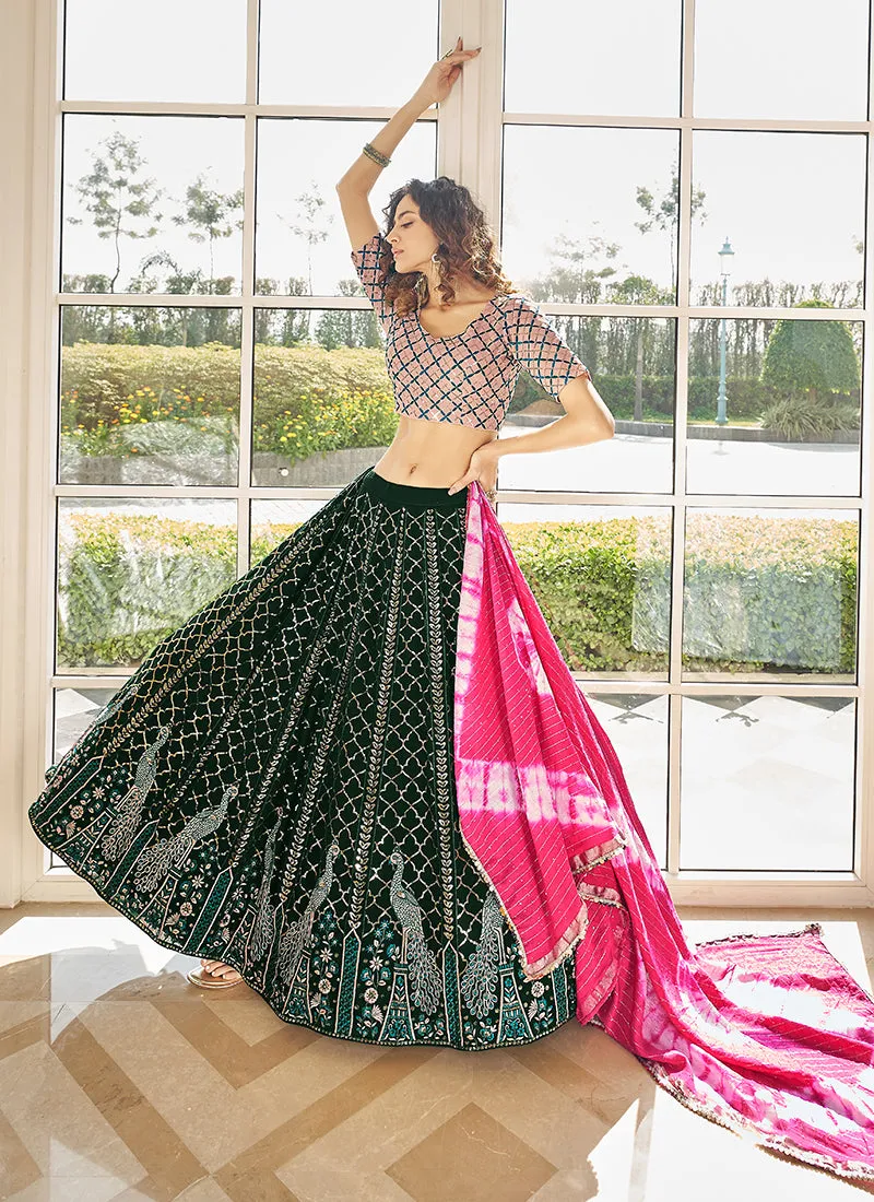 Green And Pink Multi Embroidery Lehenga Choli