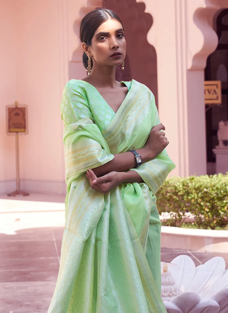 Green Weaved Handloom Pure Linen Traditional Saree