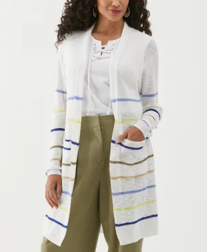 Organic Cotton-Linen Blend Striped Duster Cardigan Sweater