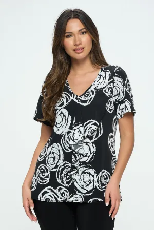 Plus Size Cascade Drop Short Sleeve Top-3056HT-SXP1-W342