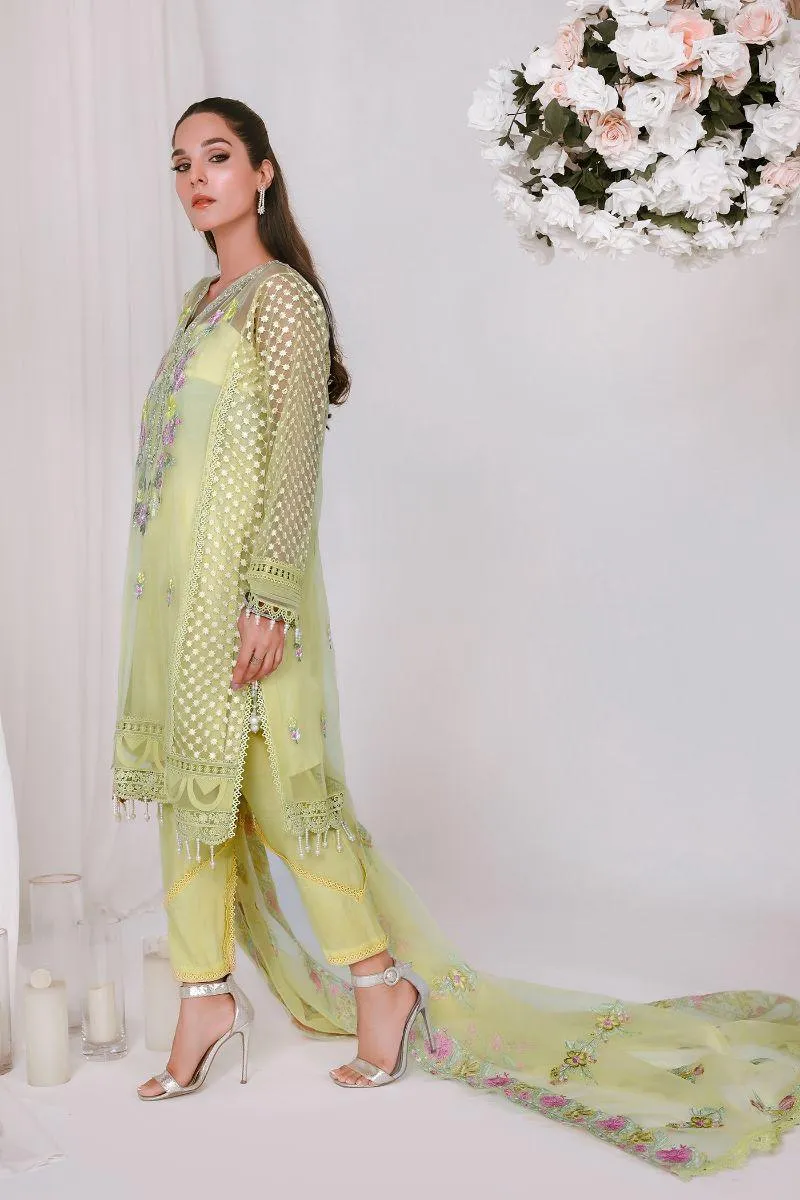 Reema Ahsan - NIDA - Organza  - Lemon yellow  - 3 Piece