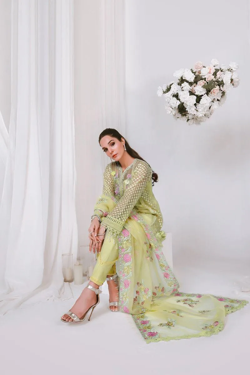 Reema Ahsan - NIDA - Organza  - Lemon yellow  - 3 Piece