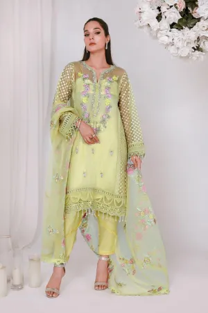 Reema Ahsan - NIDA - Organza  - Lemon yellow  - 3 Piece