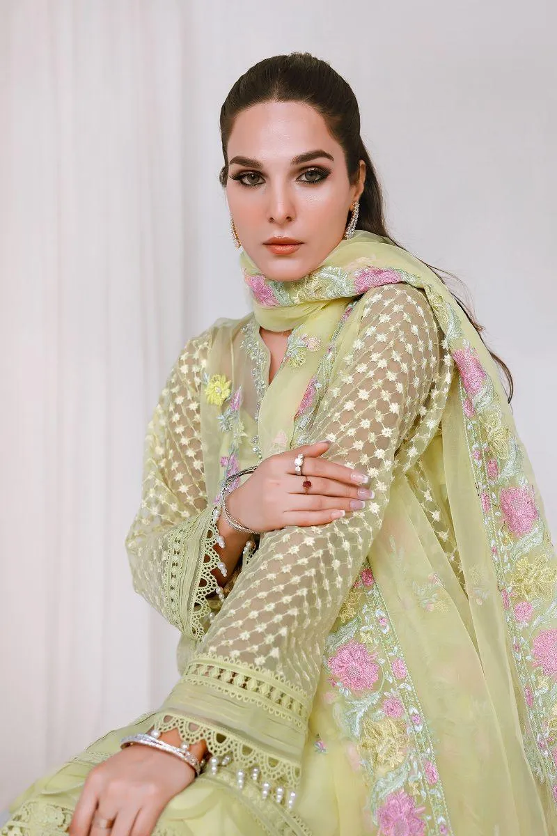 Reema Ahsan - NIDA - Organza  - Lemon yellow  - 3 Piece