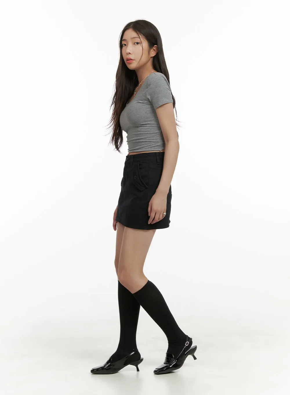 Solid Cargo Mini Skirt CY417