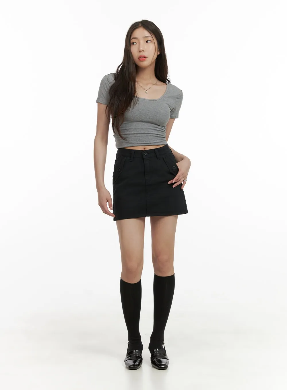 Solid Cargo Mini Skirt CY417