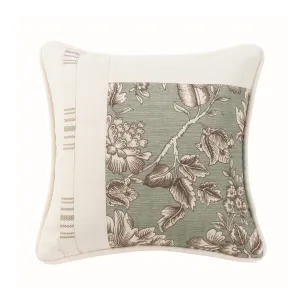 Square Pieced Pillow With Floral Stripe And White Linen Texture 18X18