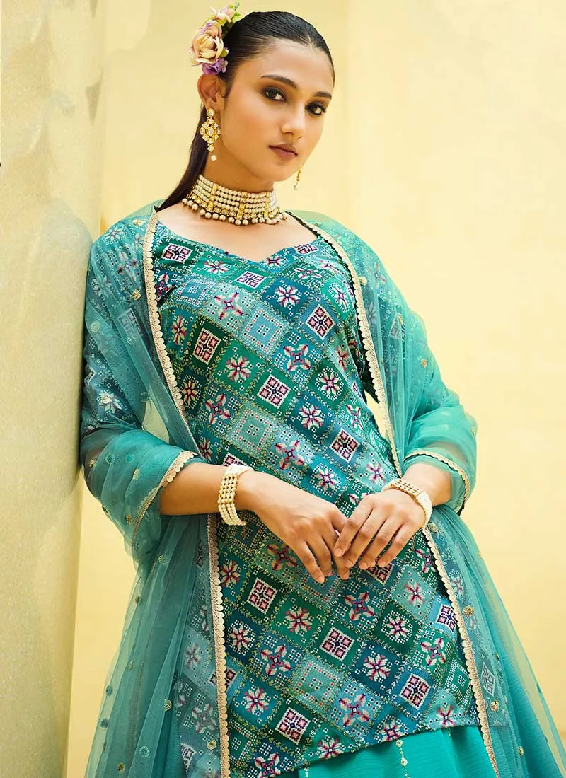 Teal Blue Sequence Embroidery Lehenga Choli