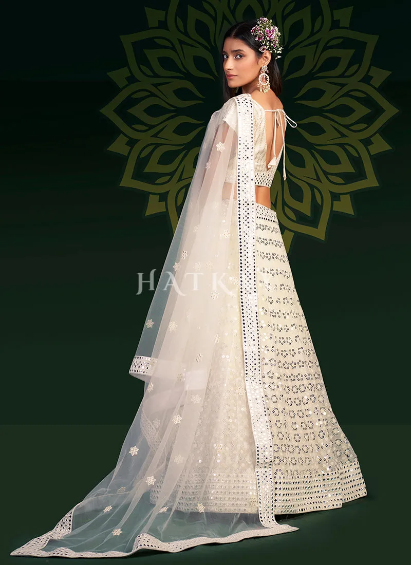 White Mirror Work Embroidery Traditional Lehenga Choli