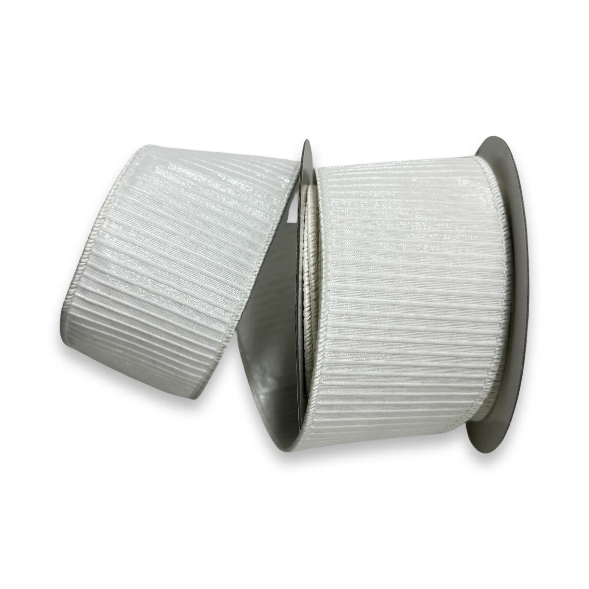 White Pleated Metallic Ribbon, 2.5" X 10YD